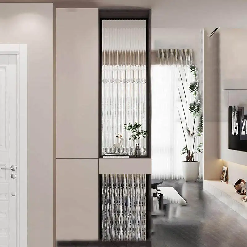 

Solid wood entrance cabinet is facing the door, integrated screen shielding glass partition living room 2025 new model
