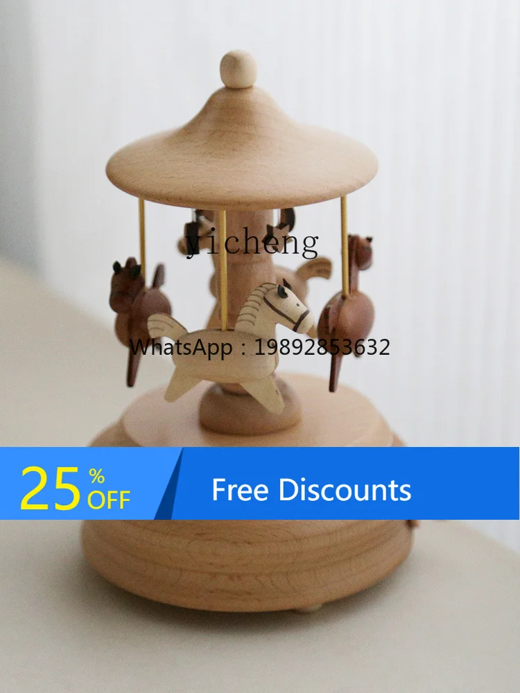 

AH Wooden Rotating Small Train Music Box Hand-Sent Boys and Girls Baby Children