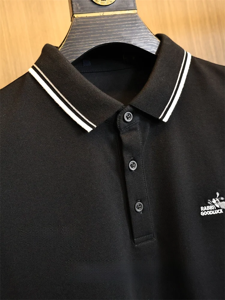 Easter Themed Embroidered  Shirt Breathable Cotton Pique Short Sleeve Men's Fashion Summer 2025 Turn-down Collar 