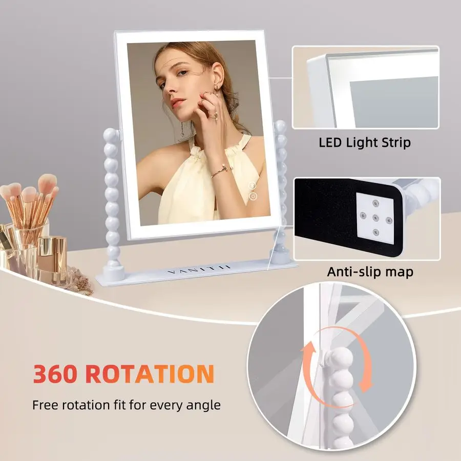 Makeup Mirror with Lights 9x12 Hollywood Mirror with Music Speaker Dimmable 3 Color Lighting Light up Mirror with 10X Magnificat