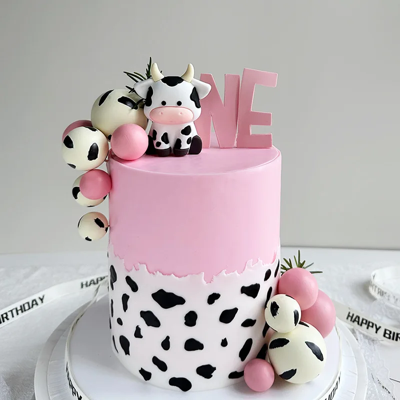 Cartoon Cow Birthday Cake Topper Farm Animals Birthday Cow Cake Pick Decorations for Cow Theme Baby Shower Kids Boys Girls