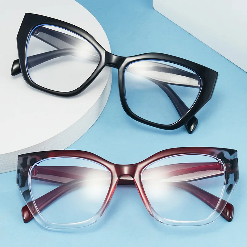 2024 New Fashion Cat Eye Glasses Trendy Personalized Contrast Color Stitching Anti-Blue Light Glasses image 2