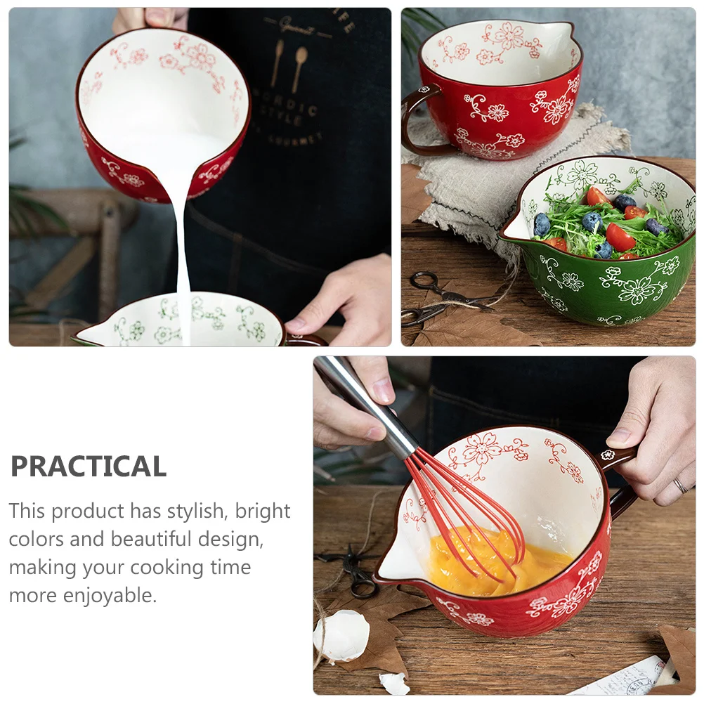 

1Pcs Red Ceramic Mixing Bowl Egg Mixing Kitchen Food Serving Non-Slip Practical Home Supply Food Bowl Home Supply