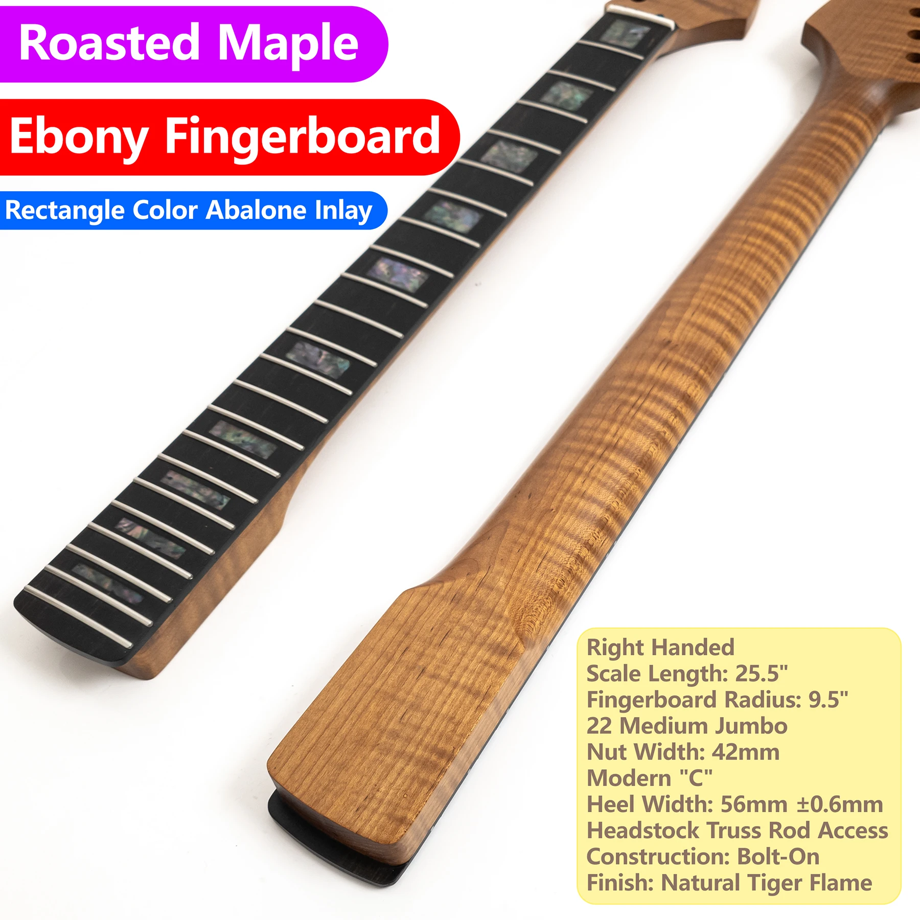 

Premium Maple Guitar Neck 22 Medium Jumbo Frets 25.5" Scale Modern C Shape Bone Nut & Adjustable Truss Rod for Electric Guitar