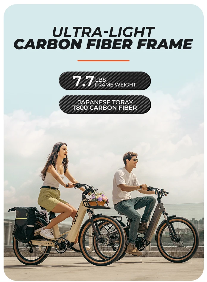 MIHOGO Air Carbonfaser-Rahmen Erwachsenen-Elektrofahrrad Urban E-Bike 26 Zoll Aufblasbare Reifen E-Bike 250W 48V 19.2AH Elektrofahrrad – Detail 1