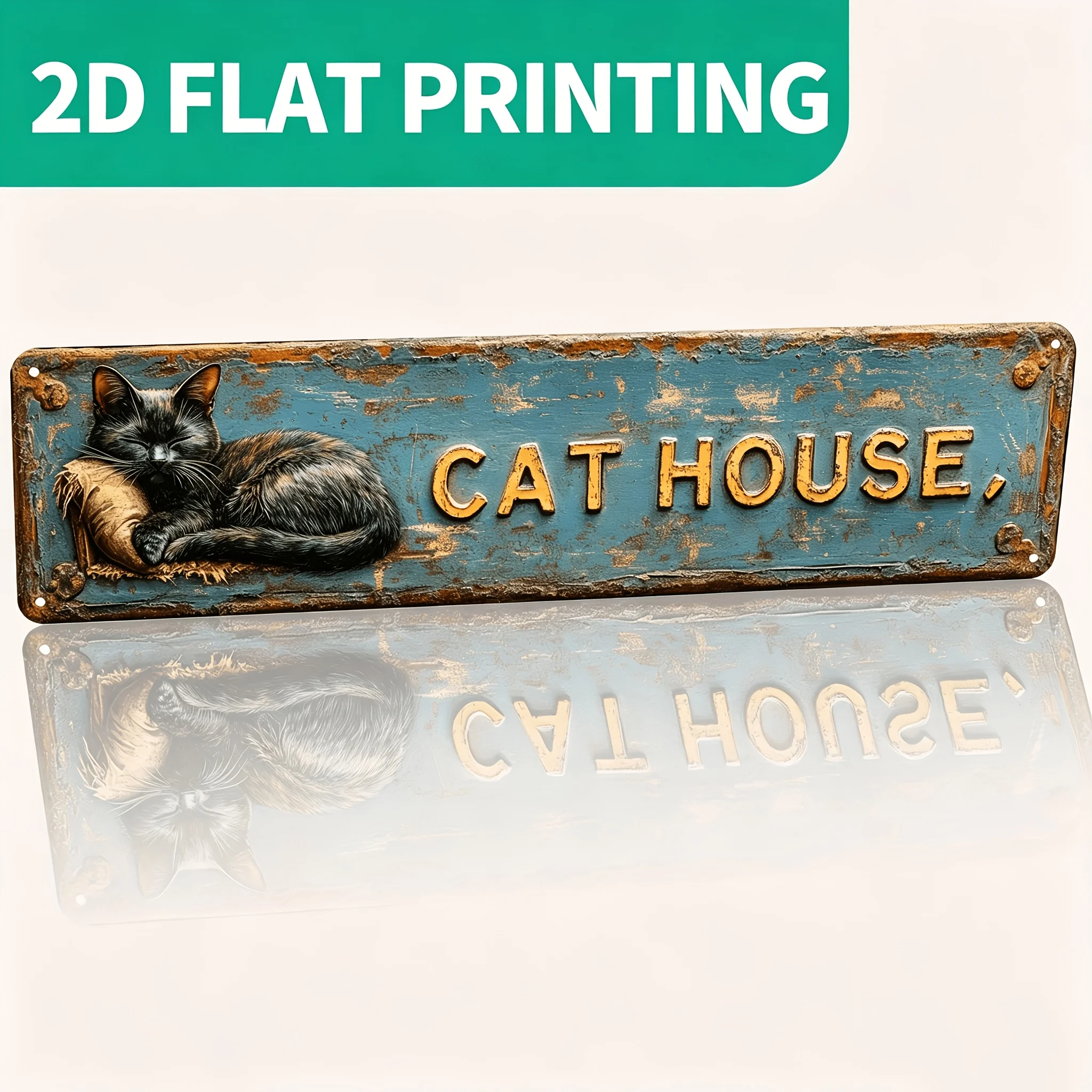 2D Flat, 1pc CAT HOUSE Wall Sign - Cat-Themed Aluminum Hanging Decoration with UV-Resistant Outdoor/ Use Suitable for Farmhouse view 2
