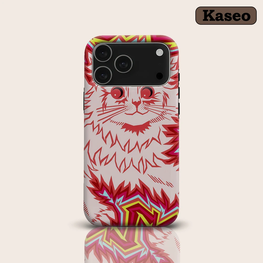 Pop-Art Zickzack-Katze für Magnetische Handyhülle für iPhone 17 16 15 14 13 Pro Max Plus Ein-/Doppelschichtige Robuste Hülle