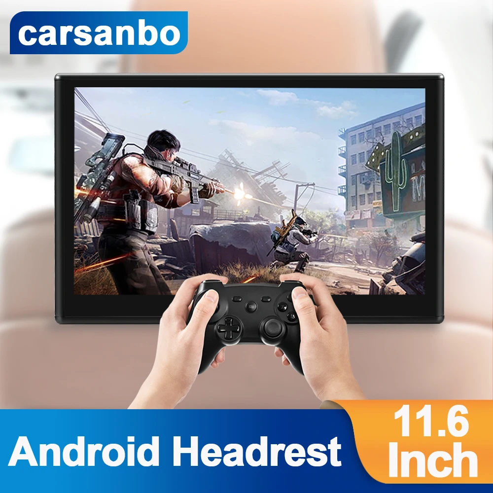 Carsanbo 11.6 Inch Car Android Display Headrest 4K 1080P Monitors Silver Airplay Tablet Multimedia with Video MP5 WIFI Bluetooth