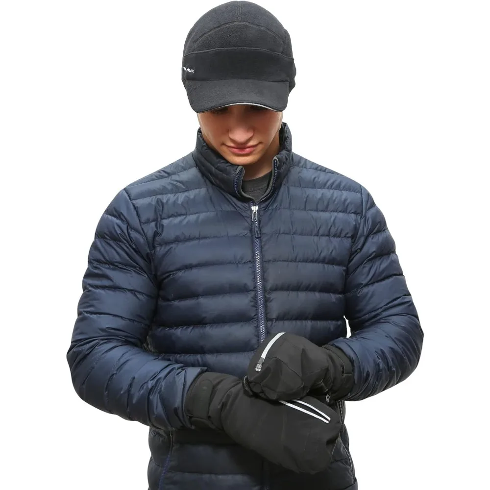 قفازات الجري الشتوية للرجال - قفازات بسحاب قابلة للتحويل، عازلة للحرارة، مثالية للطقس البارد، أسود