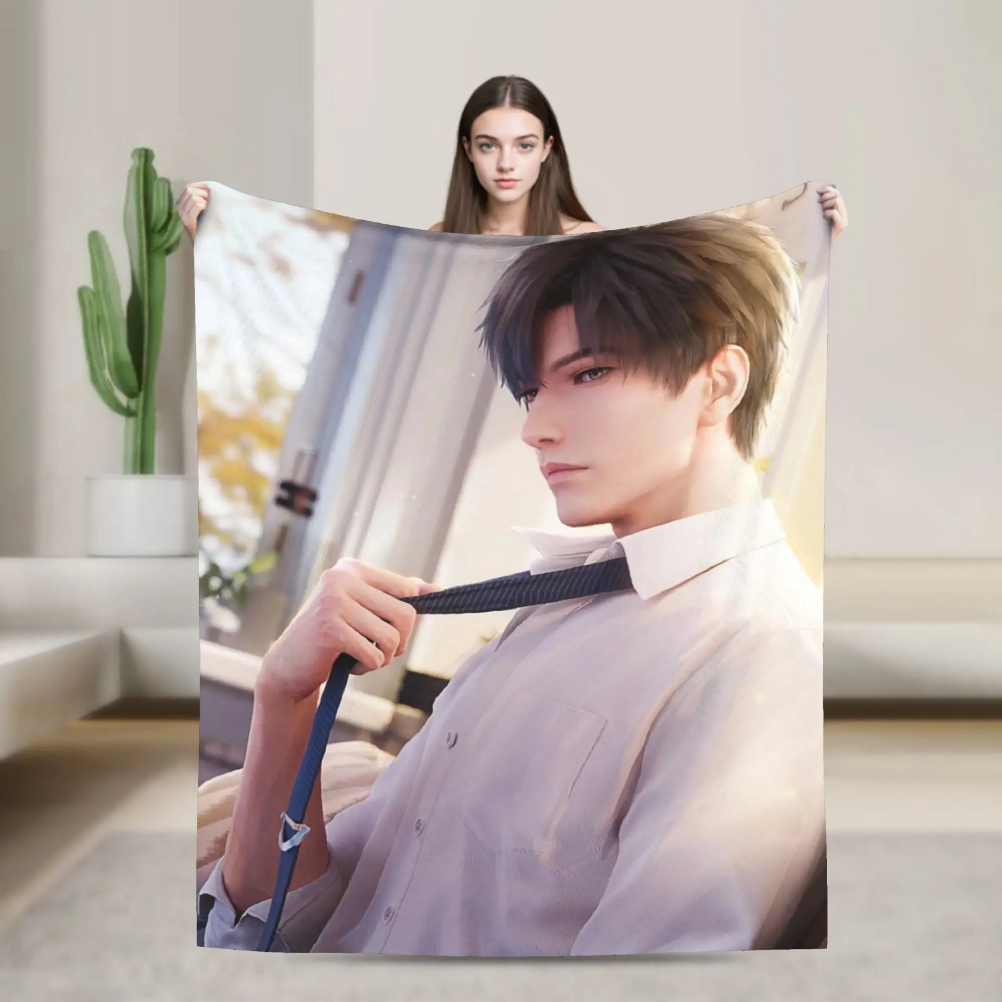 Game Love and Deepspace Fuzzy Blanket Sylus Valko Rafayel Customized Throw Blanket for Sofa Lounge 150*125cm Plush Thin Quilt
