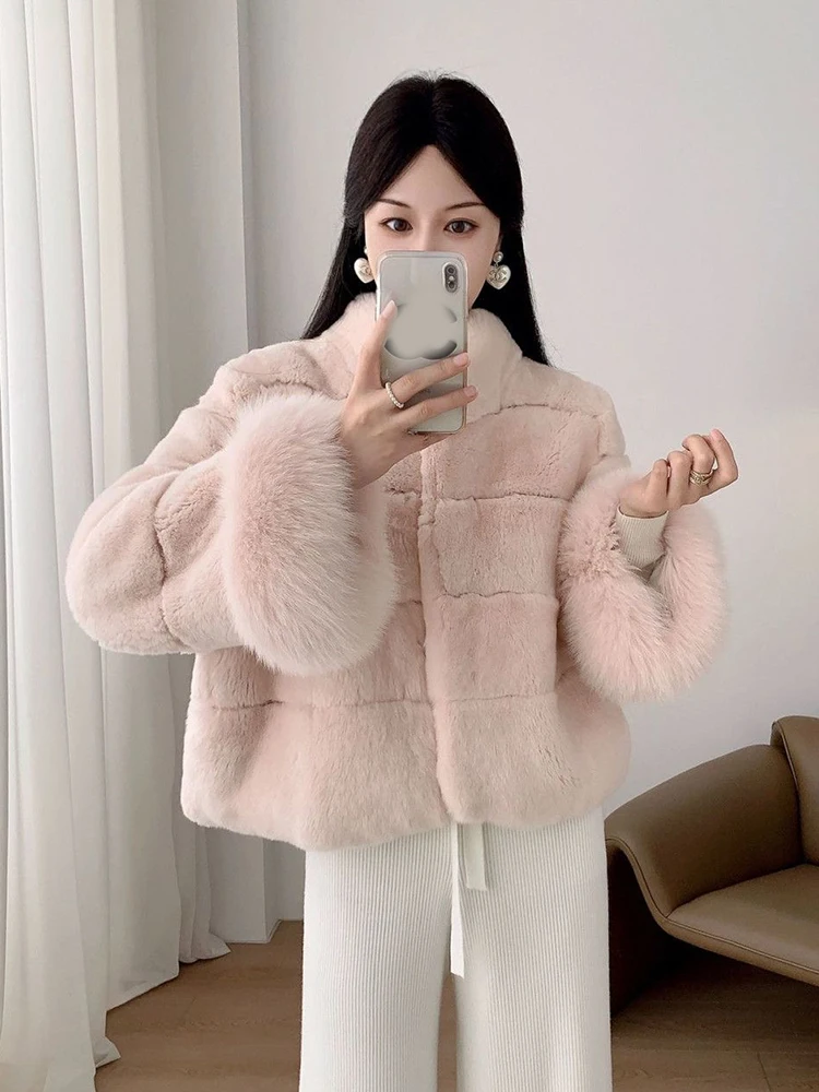 スイートシックフェイクファーエレガントコート レディース 冬 暖かいフェイクラビットスリムジャケット ファッション 韓国風 ソフト長袖 女性用 無地アウター