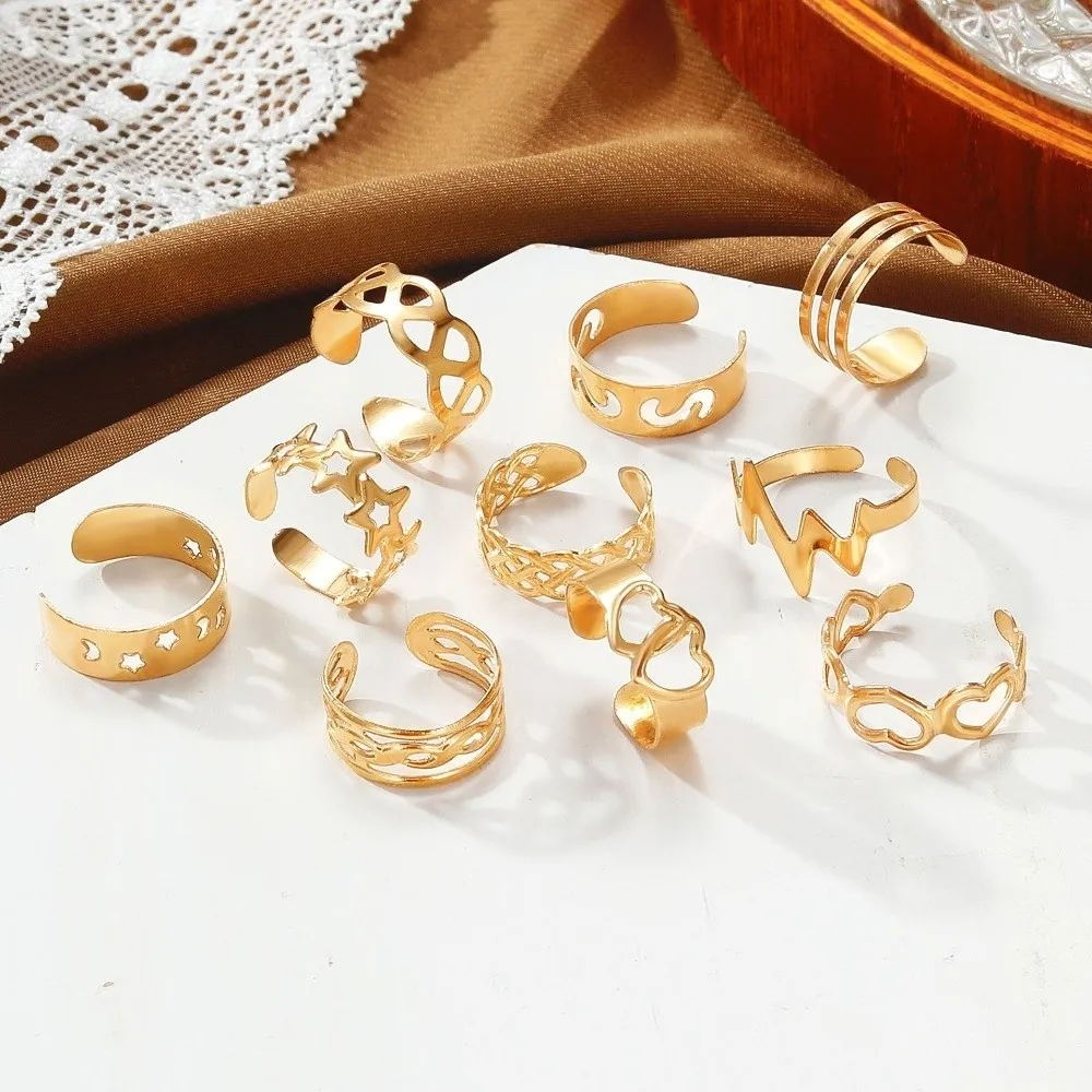 10Pcs Vintage Toe Rings Set Alloy Adjustable Women Foot Rings Different Shapes Silver/Gold Summer Beach Jewelry view 5