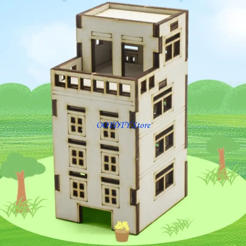 367A Wooden Apartment Building Assembling Model Outland Realism Scene Sand Table Building Model for Sprays Painting