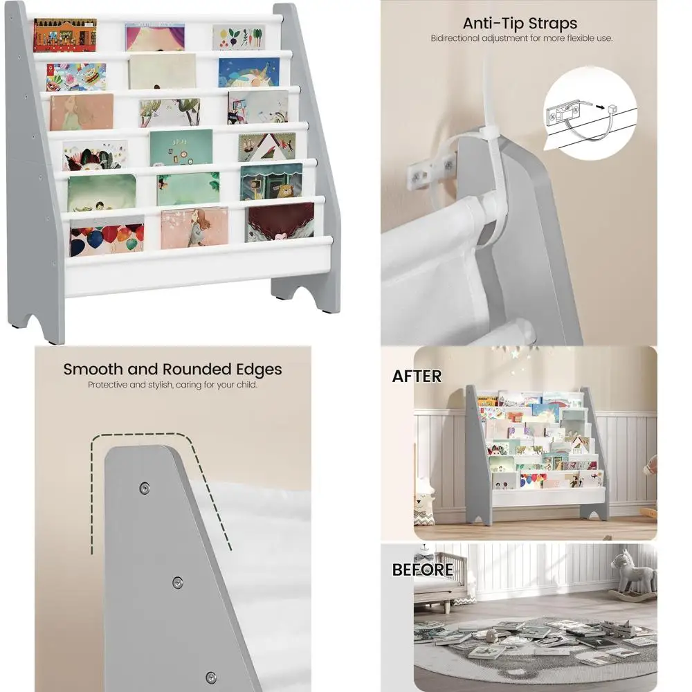 

6-Tier Kids Bookshelf, Kids Sling Bookcase, Magazine and Book Storage Rack, Large Capacity Book Organizer, Book Shelf for Kids R