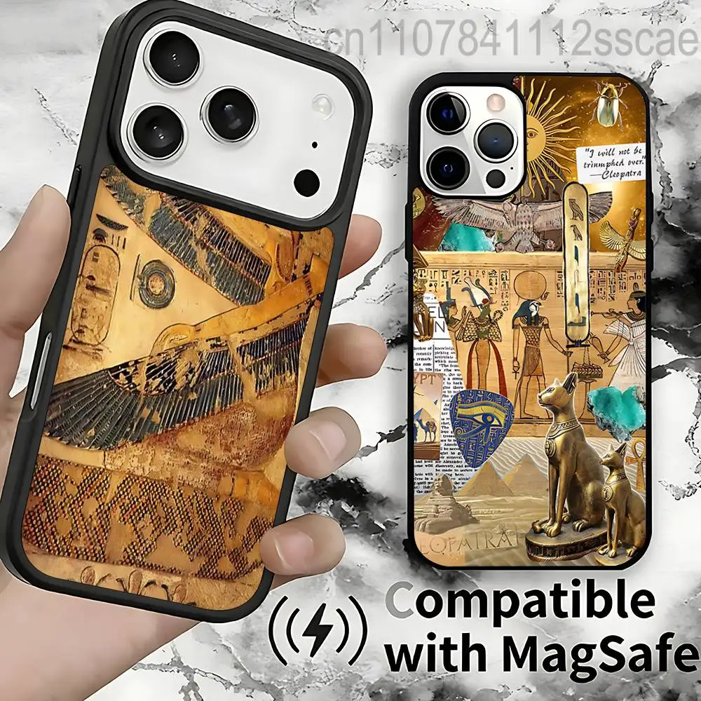 

Ancient E-Egypt ART Magnetic Wireless Charging Case For iPhone 11,12,13,14,15,16,17,Pro,Max,Plus Shockproof Cover