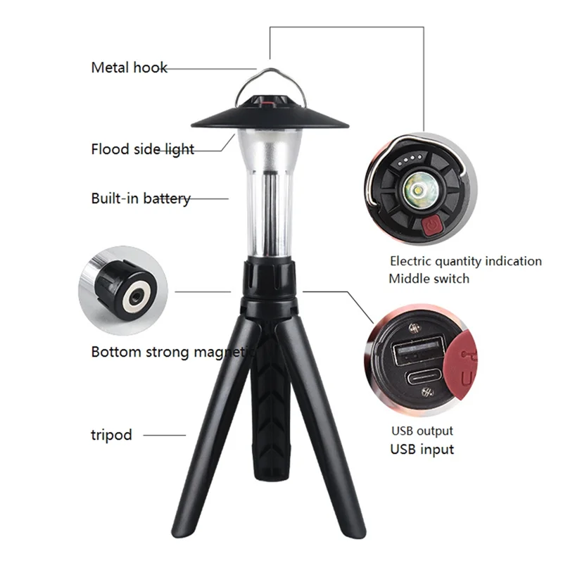 AU13-1Set منارة التخييم ضوء LED الإضاءة مخيم ضوء USB مصباح يدوي قابل لإعادة الشحن التخييم ضوء في الهواء الطلق صغير محمول