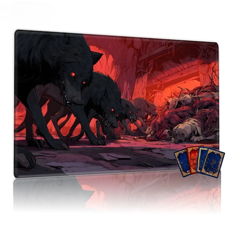 Fierce Black Wolf Tablecloth - With Glowing Red Eyes - Collectible Card Suitable for gifts from TCG enthusiasts to TCG players