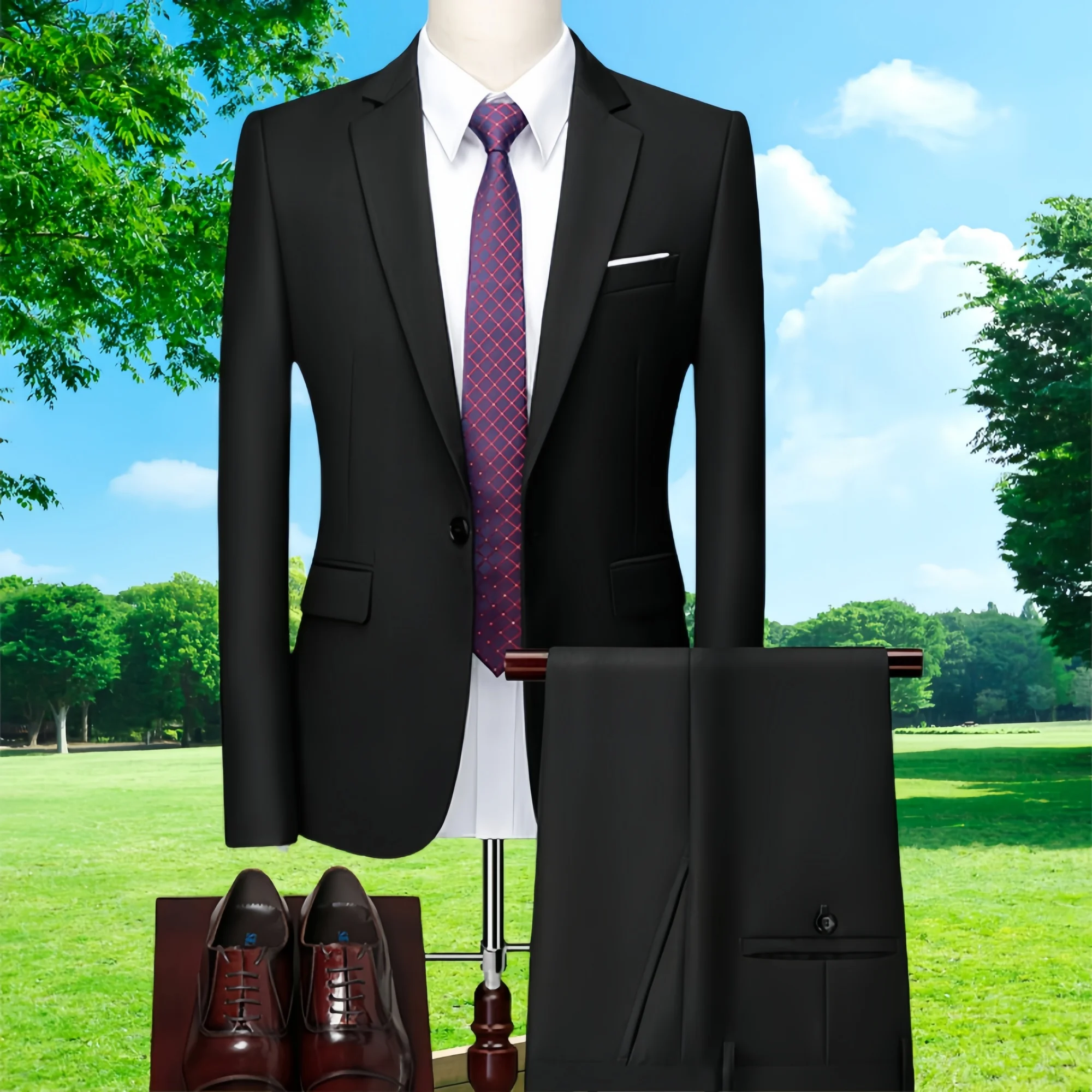 Men Business Suits 3 Pieces(Jacket+vest+pants)Male Groom Wedding Banquet Solid Color High End Brand Suits 2 Pieces(Jacket+pants)