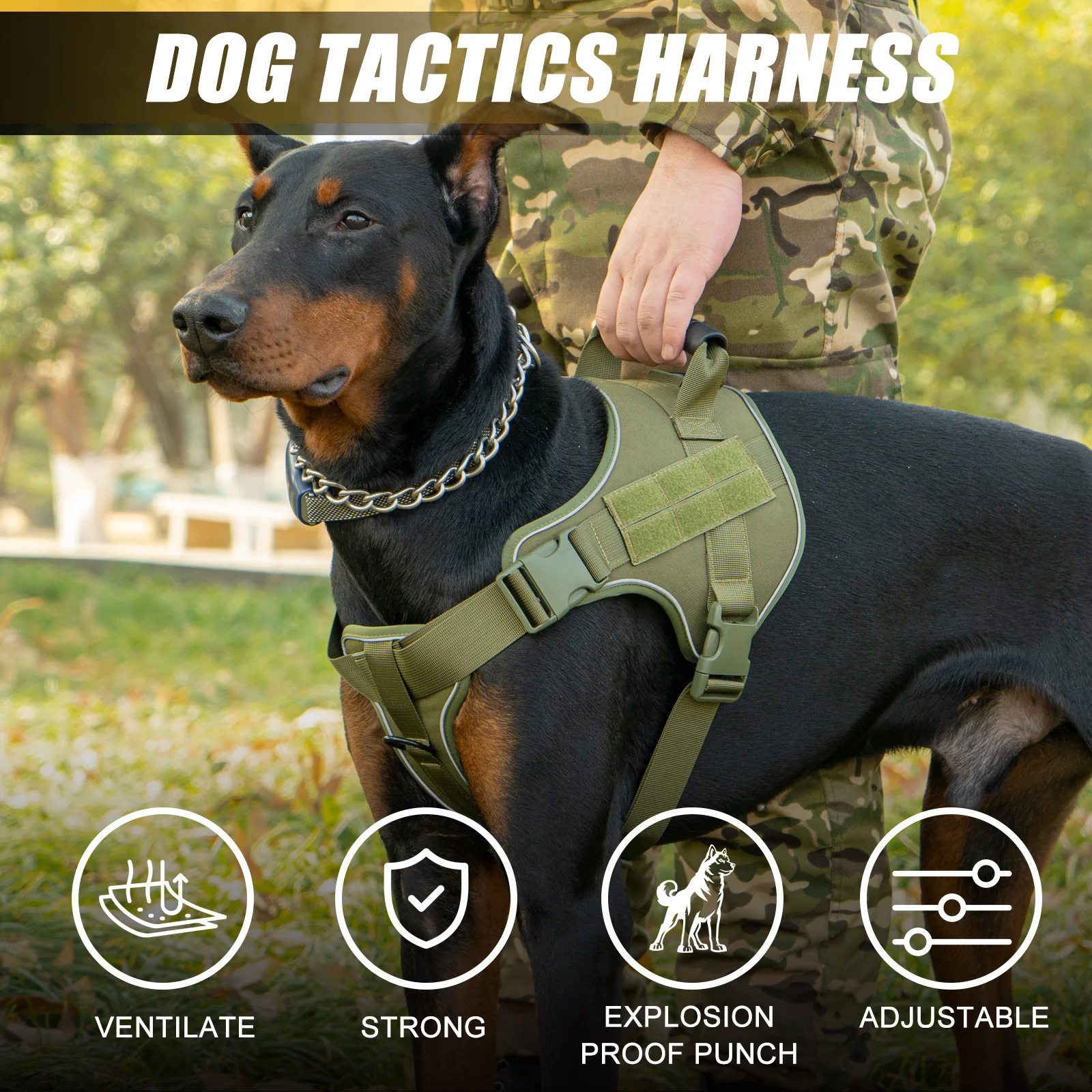 

Tactical Dog Harness Pet Doberman Pinscher Pet Training Vest Dog Harness Dog Leash for Small Medium Large Dogs Explosion Proof