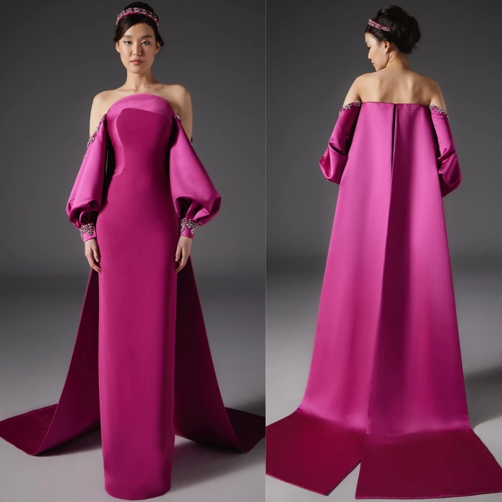 Customized Satin Sequined Evening Straight Off-the-shoulder Bespoke Occasion Gown Long Dresses