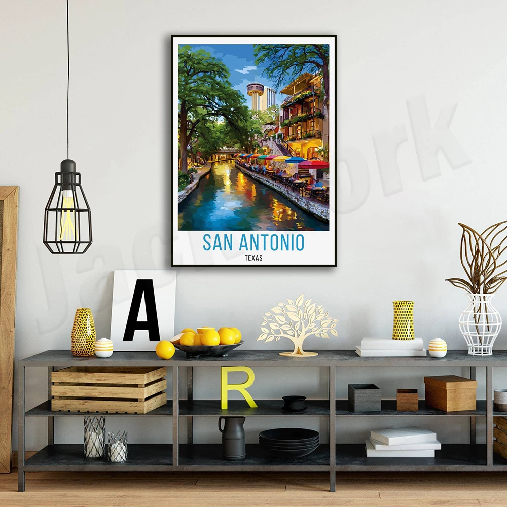 San Antonio Riverwalk, Texas — Canvas Wall Art Print | Urban Travel Poster for Living Room & Office Decor