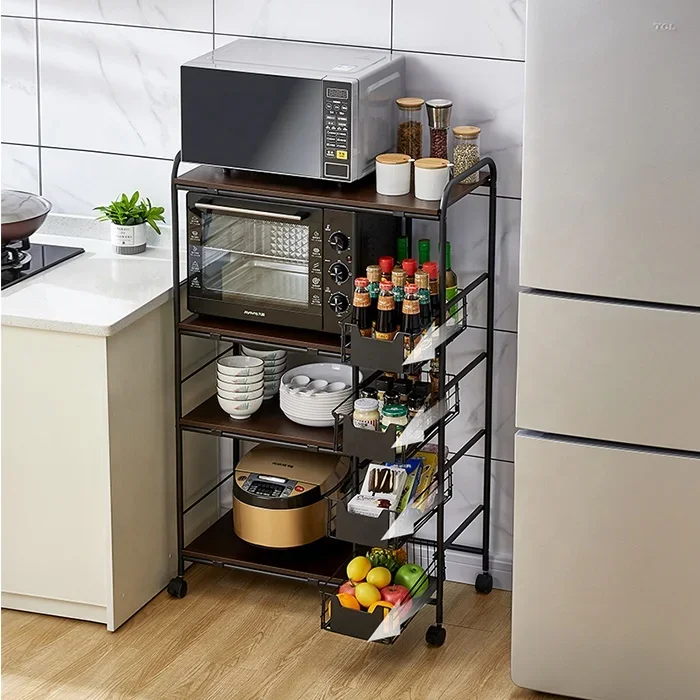 

Kitchen Accessories Storage Organize Floor Multi-storey Cart Microwave Oven Rack Push Pull Out Fruit Vegetable Baskets