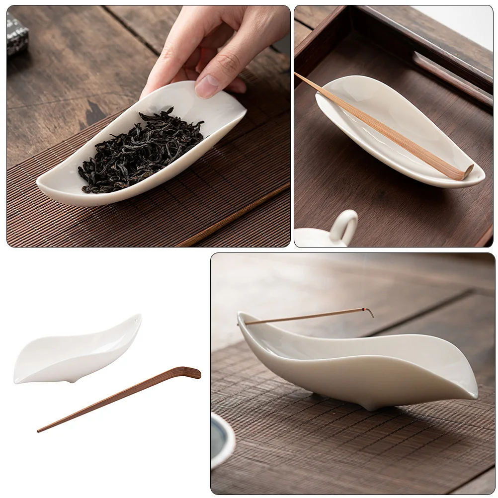 

2Pcs Tea Shovel Needle Set Creative Ceramic Wooden Scoop Exquisite Teaware Accessories for Home Office Tea House