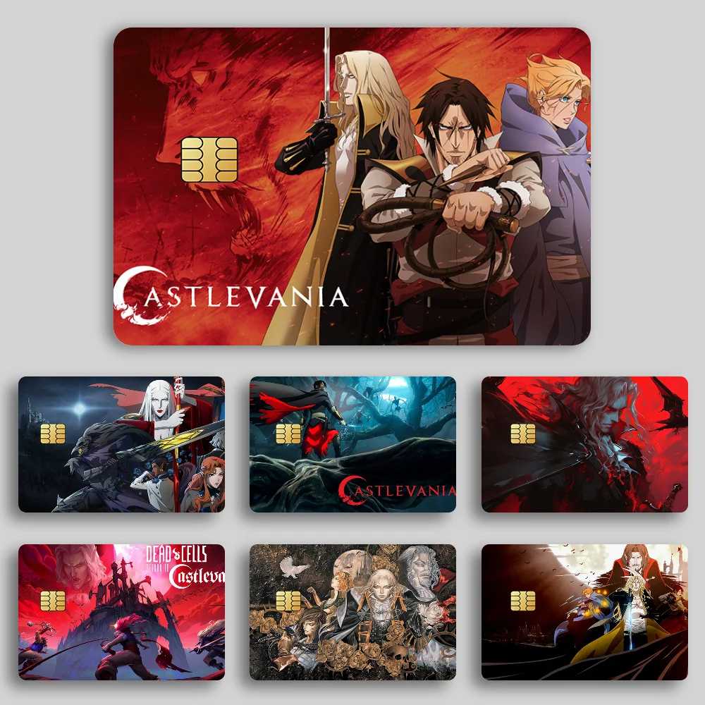 Película de TV c-castlevania, cubierta de piel, pegatinas para tarjetas de crédito, decoración frontal de débito, pase de autobús bancario, resistente al agua, 4 Uds.
