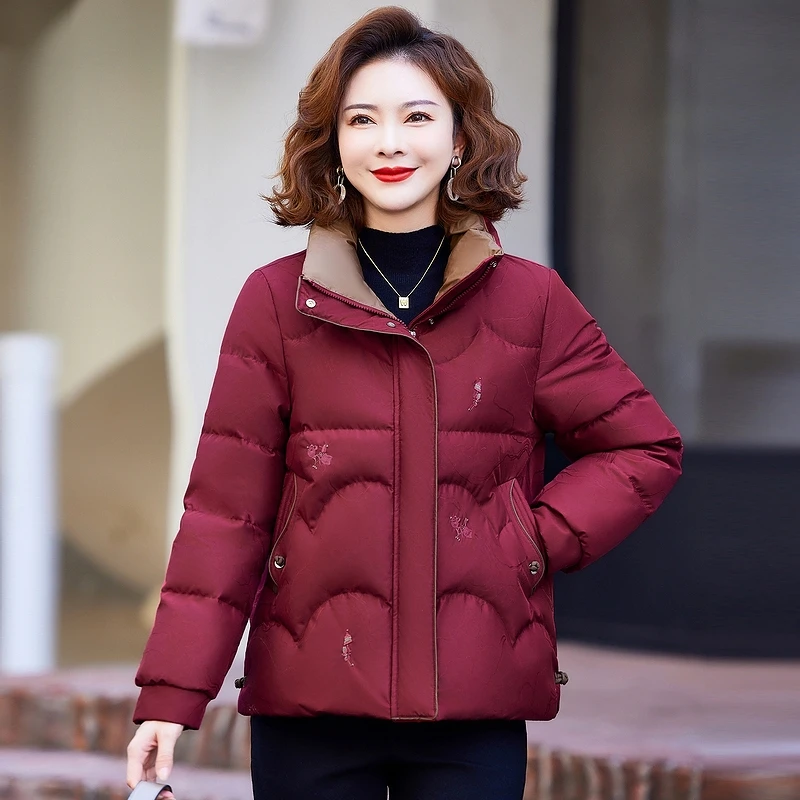 

Красная зимняя модная куртка-пуховик для мам среднего и старшего возраста, из полиэфирного волокна, на молнии