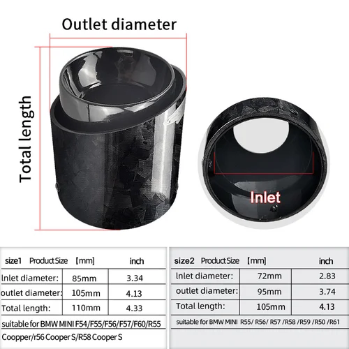 Imagen 2 del producto 1 Uds nuevo estilo cromado negro forjado tubo de escape de fibra de carbono para Mini Cooper F54 F55 F56 F57 F60 R55 R56 R57 R58 Cooper S