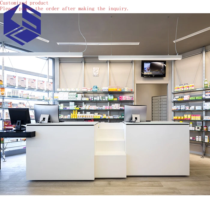

Custom.Original Wood Medical Store Counter for Shop Interior Design Premium Showcases