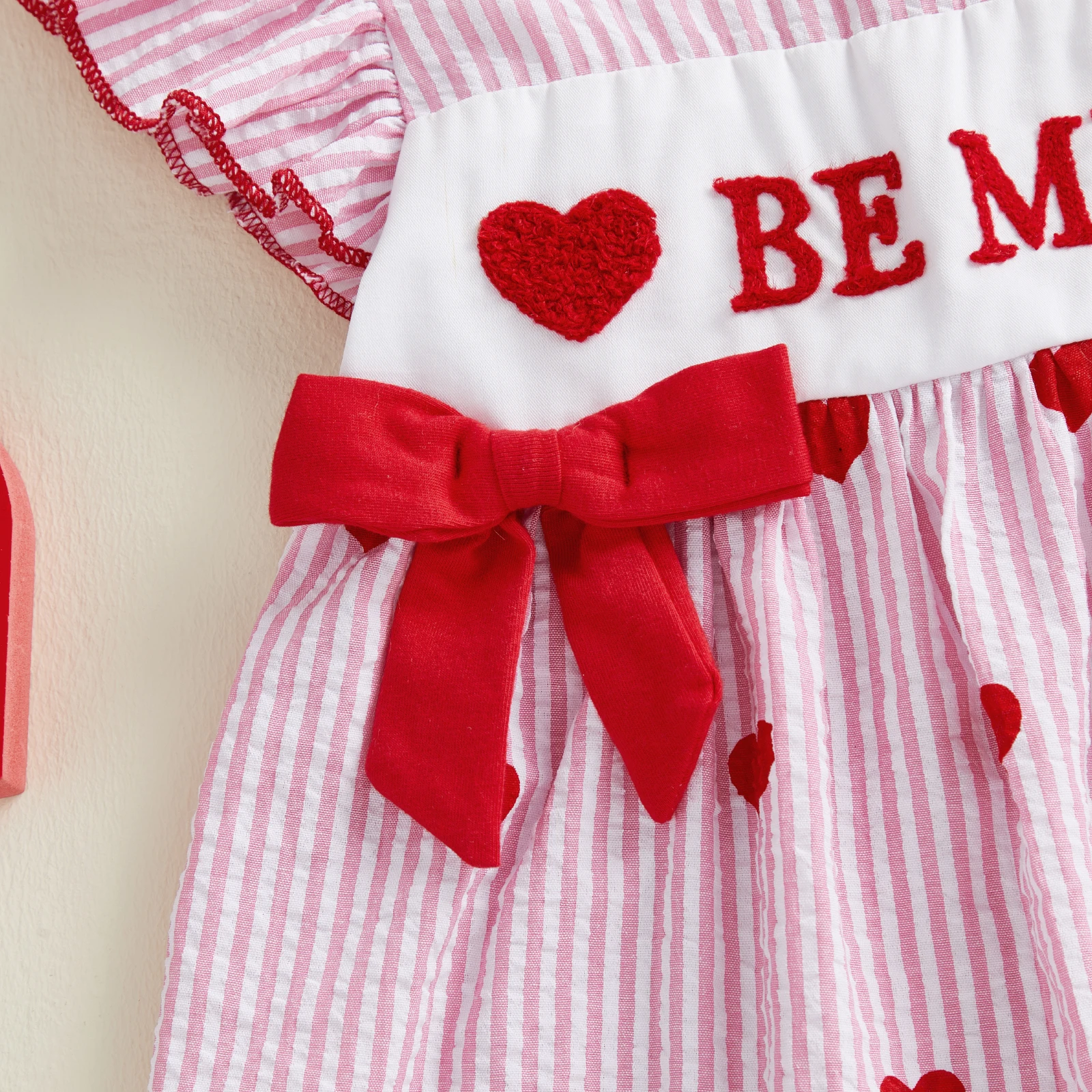 فستان صيفي للفتيات الصغيرات لعيد الحب ملابس مطرزة على شكل قلب وأكمام طائرة فستان كاجوال #6