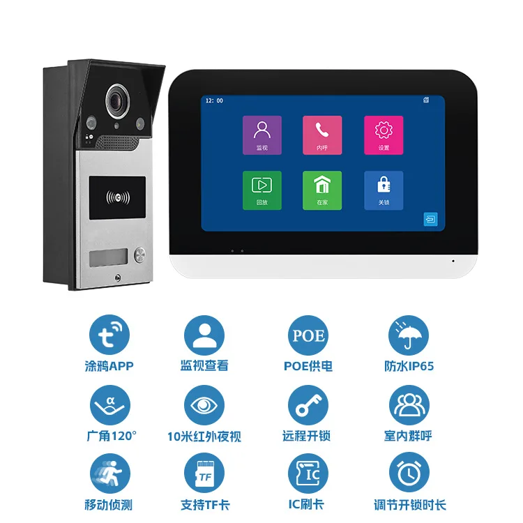 Visiophone de sécurité domestique avec écran IPS de 7 pouces, 2MP, application Tuya Rifd, contrôle d'accès, WIFI, interphone visuel, sonnette, 120 degrés