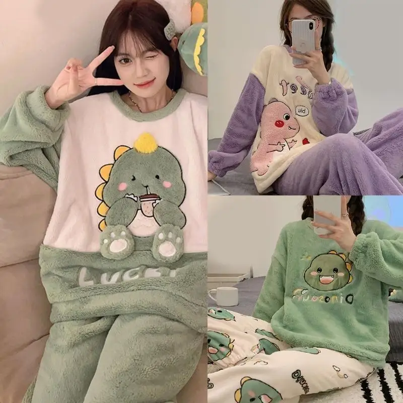 l38e-pigiama-flanella-con-motivo-cartoon-da-donna-set-inverno-caldo-pullover-a-maniche-lunghe-top-pantaloni-pigiama-in-pile
