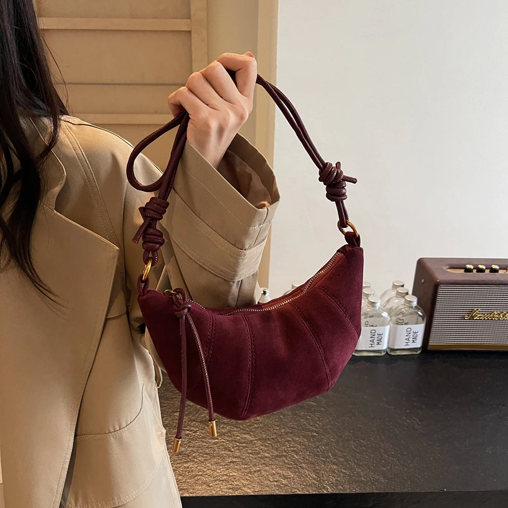 حقيبة كتف للنساء مع جيب داخلي حقيبة هلال من جلد البولي يوريثان بسحاب حقيبة هوبو حقيبة كرواسون صلبة للسفر والعمل