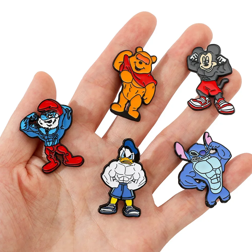 SET Creative Muscle Lilo&Stitch Brooch Personalized Stitch Enamel Pin Backpack Clothing Jewelry Metal Badge Accessories Gift