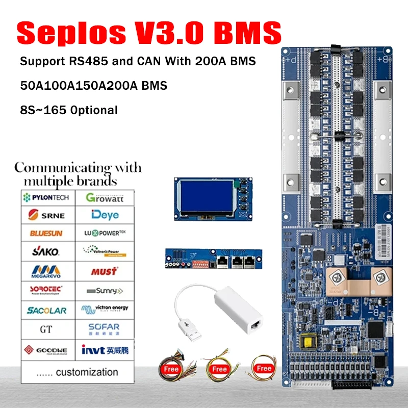 Seplos Battery Management Systems BMS 100A/150A/200A 24V/48V Lithium Battery Protection with LCD Screen Li-ion LiFePo4 CAN RS485