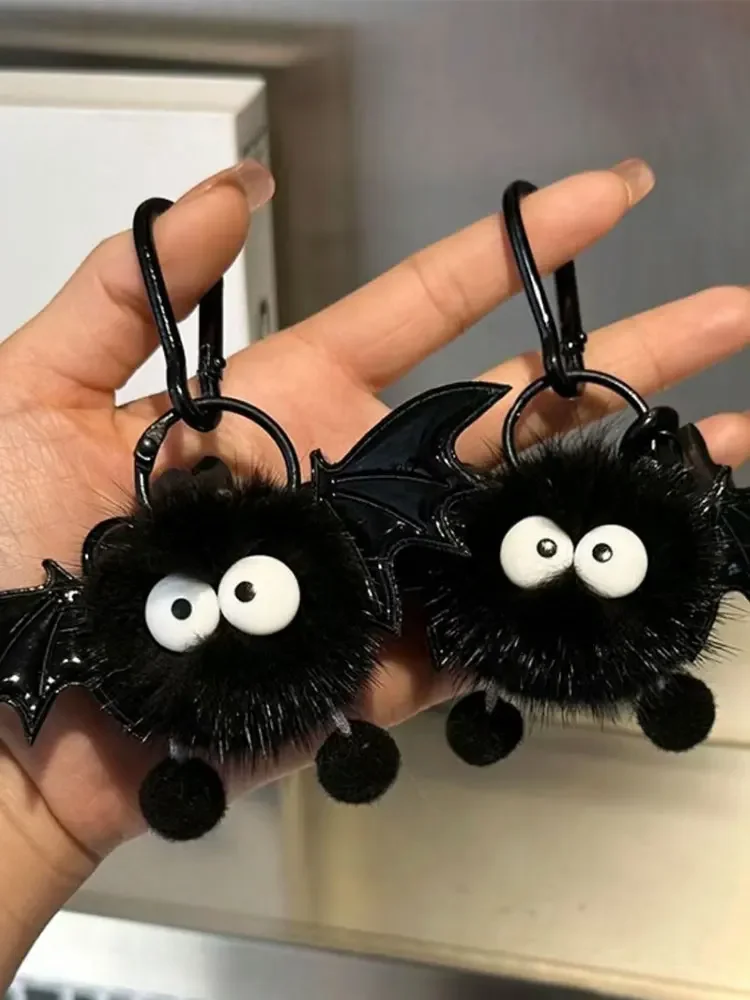 Real Mink Fur Keychains Cute Halloween Imitation Mink Hair Little Devil Bag Pendant Ins Plush Ball Monster Keychain Pendant