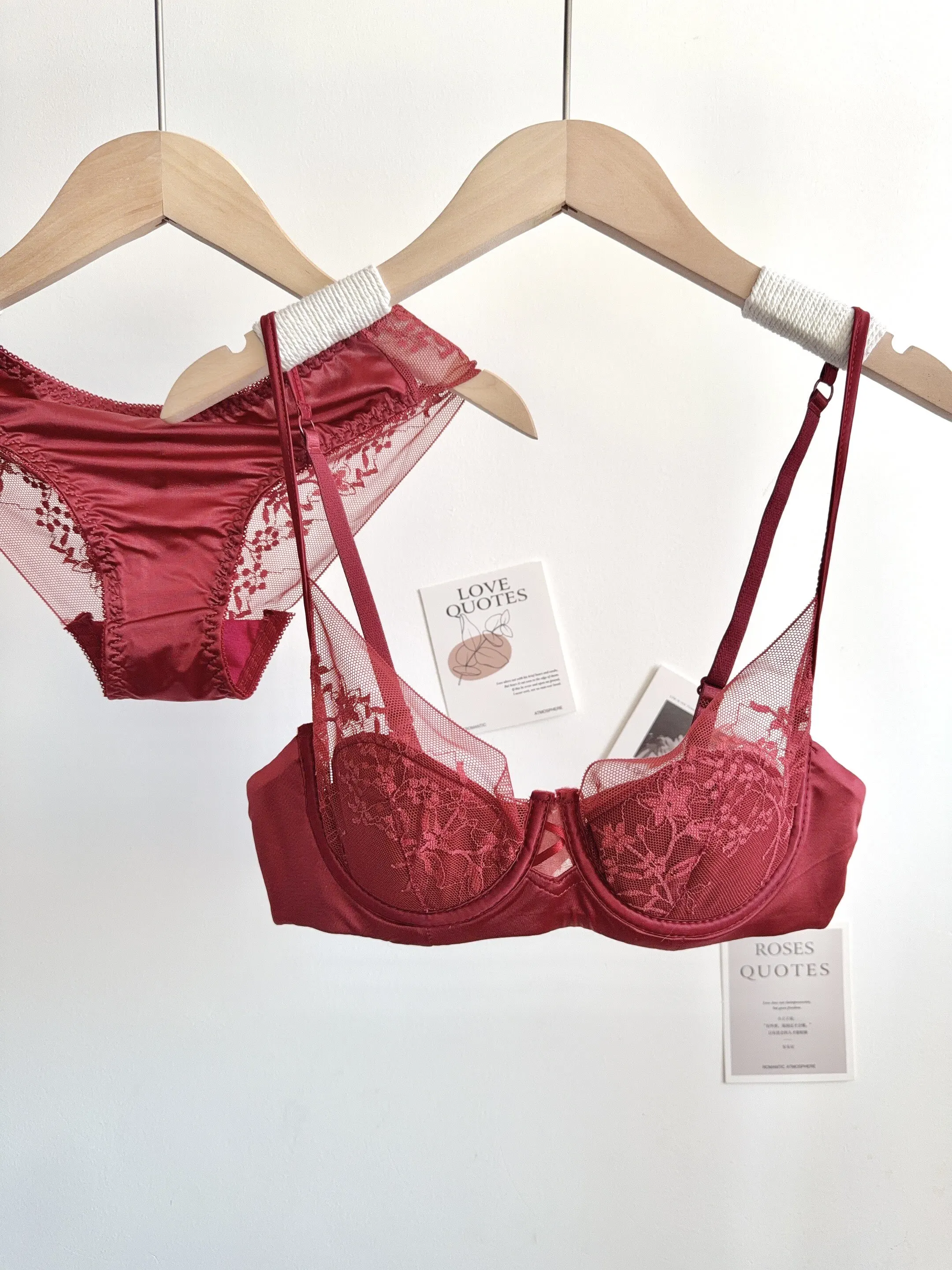 Conjunto de Lencería de Encaje Cómodo para Mujer, Sujetador con Aros Suaves, Copa Delgada, Push-Up, Transpirable, Ropa Interior para Mujeres con Busto Pequeño