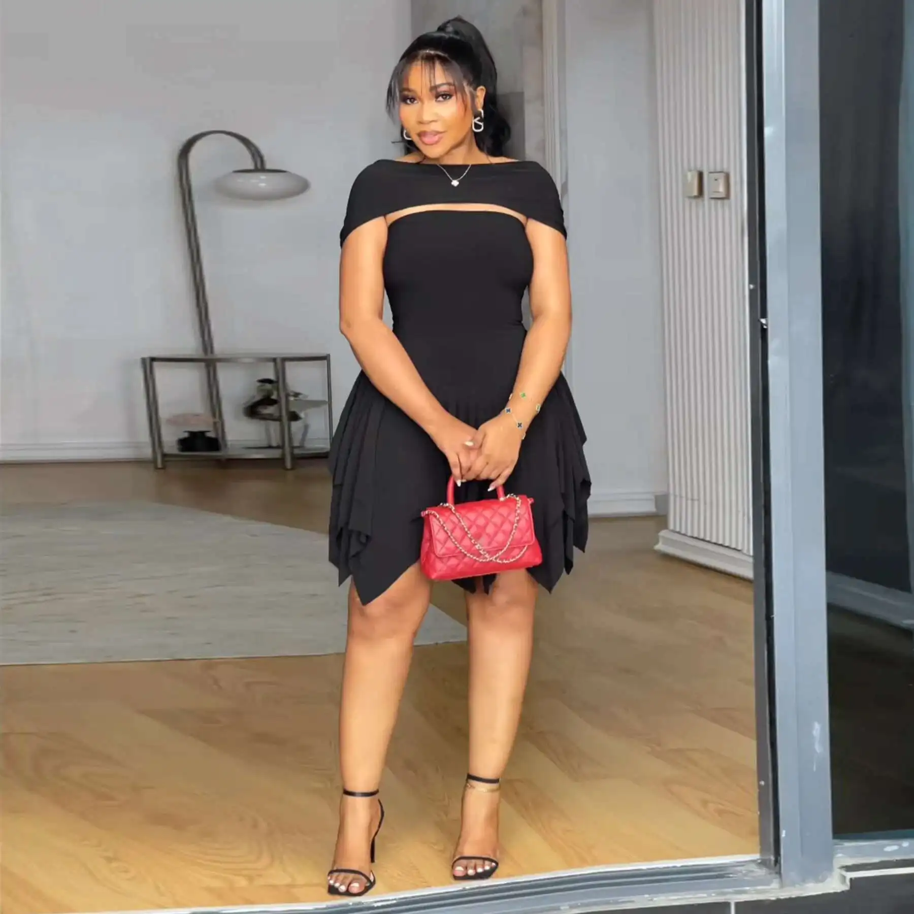 

8085 Women's Strapless Bodycon Short Dress Street Sexy Ruffle Dress Print 2025 Party Summer Elegantes Casual Y2k