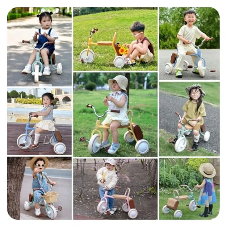 Rowerek trójkołowy dla malucha w wieku 2,5-4 lat, prezent na pierwsze urodziny dziecka, zabawka rowerowa z uchwytami na kierownicę i schowkiem do zabawy na świeżym powietrzu (zielony)