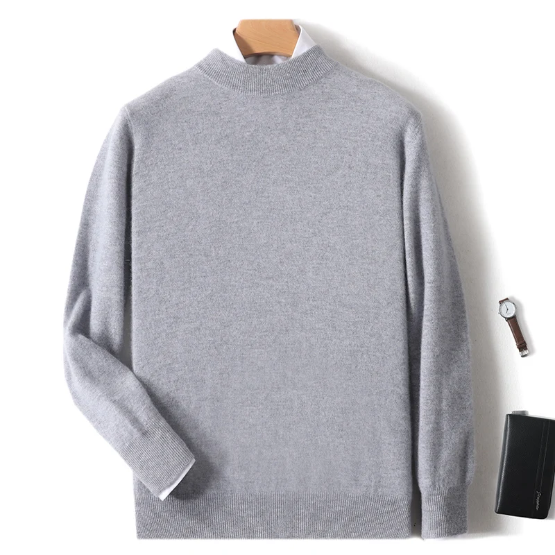 Pull à col Semi-haut pour hommes, 100% laine mérinos Pure, couleur unie, grande taille, pull décontracté, sport d'automne et d'hiver, haut en cachemire