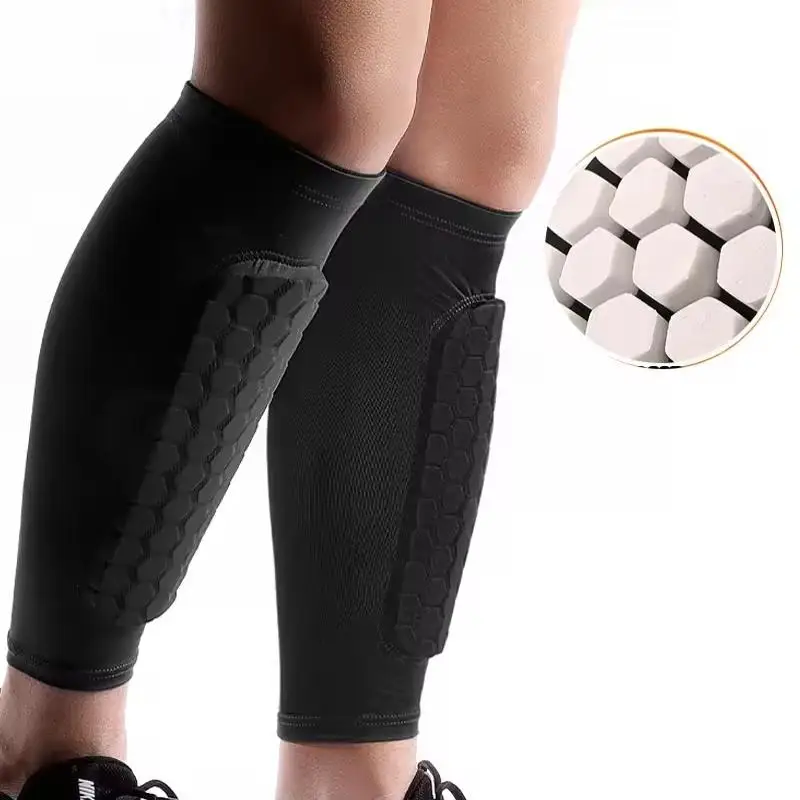 Proteção de futebol tibia esqui com almofada de favo de mel esportes bezerro proteção manga caneleiras trilha correndo leggings meias de futebol