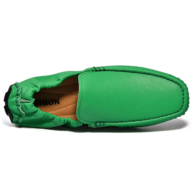 Genuine Leather Men Loafers Shoes High Quality Moccasins Driving Shoes Green Orange Office Shoes Casual Loafers Big Size 48 47