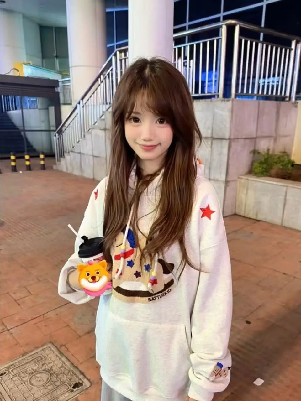 

Retro American Thiened Hoodie Sweatirt Women's Autumn Winter Fce Lined Loose Couple Outerwear Towel Embroidery