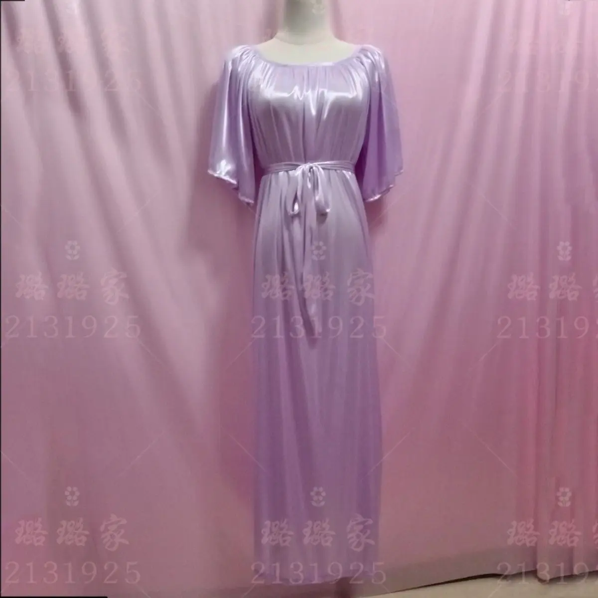 Glossy Sexy Women Satin Maxi Dress Short Sleeve Loose Long Dress Plus Size Sleeping Robe