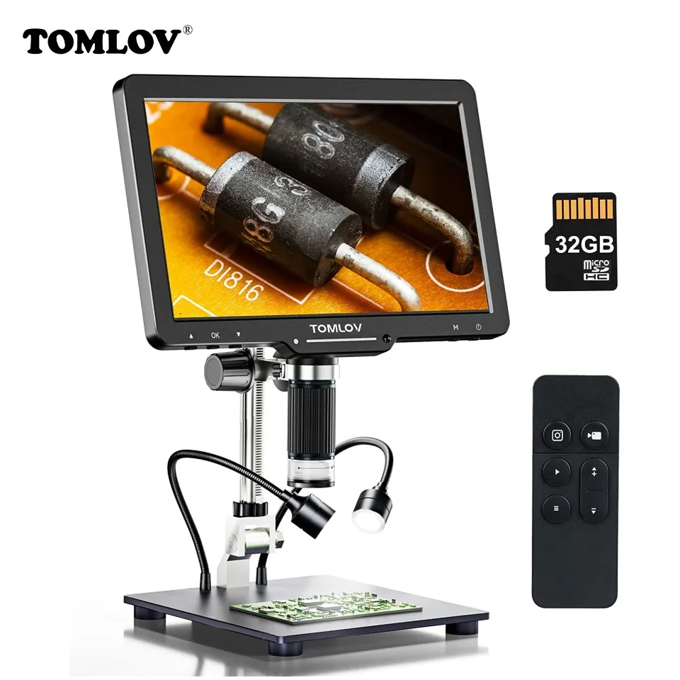 Microscópio Digital Tomlov com Polarizador Hdmi Solda Eletrônica Coin View Reparação 10 Tela Ips 1300x Dm501