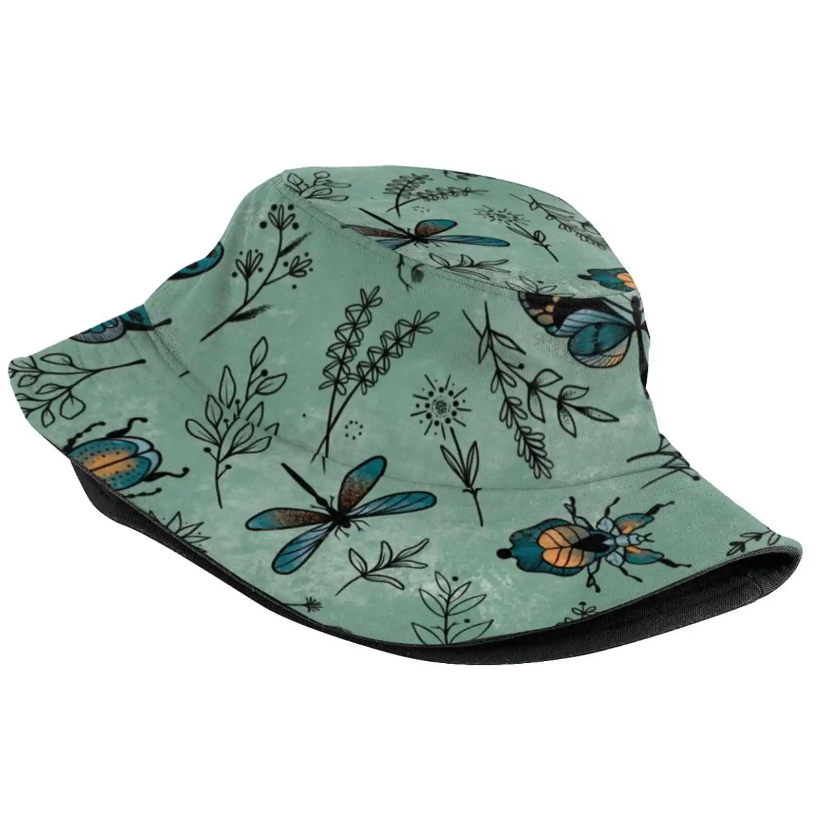 Butterflies And Small Flowers Pattern Hats Outdoor Hat Sun Cap Insects Ten Twinks Color Wildlife Flora Flowers Minimalist Tattoo