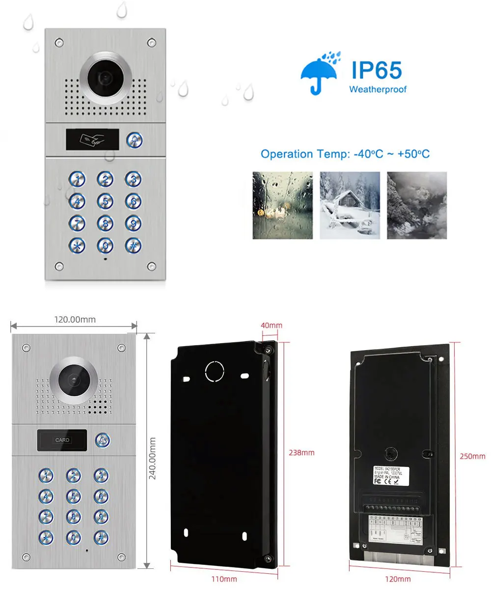 1080P/FHD Video Door Bell IR Light Camera High Resolution Camera with Embeded box, IP65 Waterproof+Wide Viewing Angle