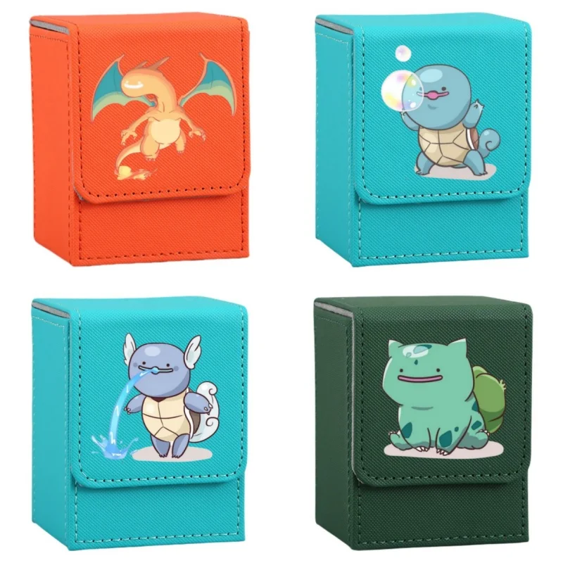 Anime charizard caso de cartão charmander bulbasaur hvysaur squirtle ptcg diy figuras de brinquedo ação couro jogo coleção caixa armazenamento